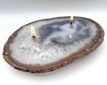 Interesting Natural Brazilian Agate Oil Lamp | Natural Crystal Agate with brown banding perfect gift for rock enthusiast or candle lover.