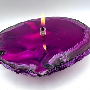 Rock Candle. Handmade Pink Agate Oil Candle Lamp, a unique candle gift for birthday, Mother’s Day, just because or home decor gift.