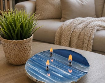 Blue Agate Oil Lamp, 3 Wick Rock Candle, Table Centerpiece Home Decor