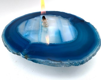 Teal Agate Oil Candle Lamp. Unique handmade home decor gift idea for graduation, housewarming, wedding, bridal shower or birthday gift.