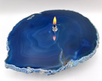 Large Deep Blue Agate Oil Candle Lamp. Rock oil candles are the perfect unique home decor gift for birthday, Mother’s Day or gift for her.