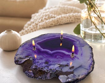 Purple Agate 3-Wick Oil Candle Lamp, Unique Home Decor