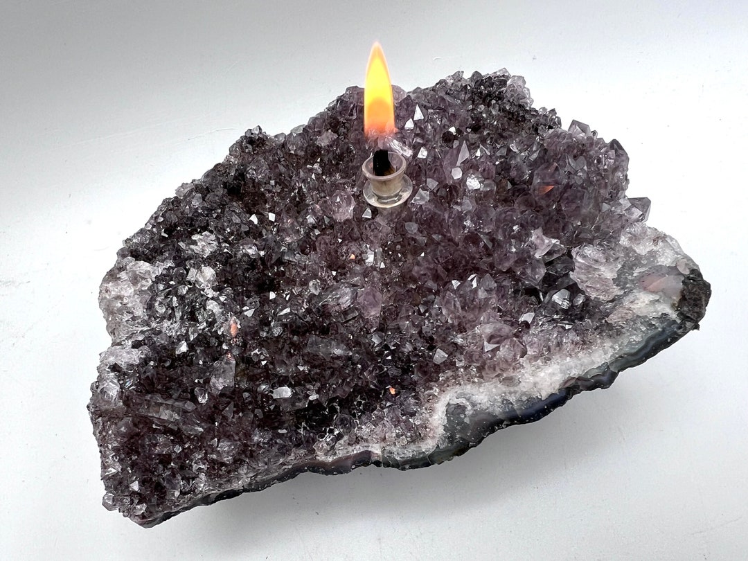 Amethyst Oil Candle Lamp. This Handmade Sparkly Purple Crystal Oil
