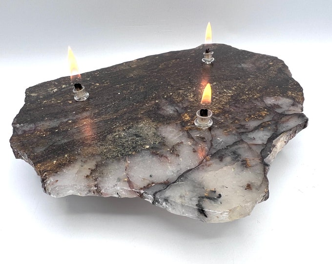 Australian Desert Gold 3 Wick Oil Candle Lamp. Natural Stone Oil Candle