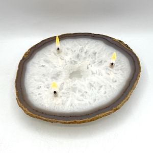 Natural Brazilian Agate Rock Oil Candle with Druzy Pocket – 3-Wick | Handmade Stone Lamp | Unique Gift | Found In The Ground