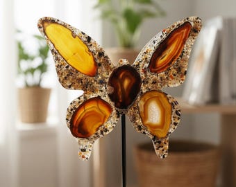 Brown Agate Butterfly Sculpture – Natural Stone & Resin Display Home Décor