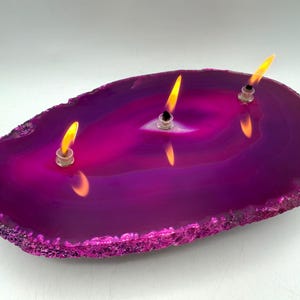 Large Pink Agate Oil Candle Lamp. Handmade 3 wick agate oil candle is unique gift for her, home decor, centerpiece or table decoration.