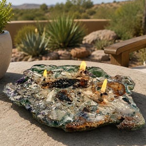 Mexican Fluorite Rock Oil Lamp 7.5”x9”: 3-Wick Candle Centerpiece Decor