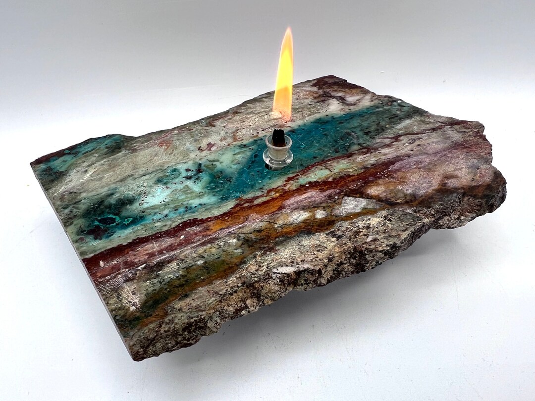 Rock Candle. Arizona Chrysocolla Rock Oil Lamp. This Rustic Candle, a