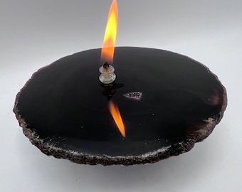 Natural Agate Rock Oil Lamp. Black, Brown Agate Rock Candle for unique gift for her, gift for him, birthday or minimalist home decor piece.