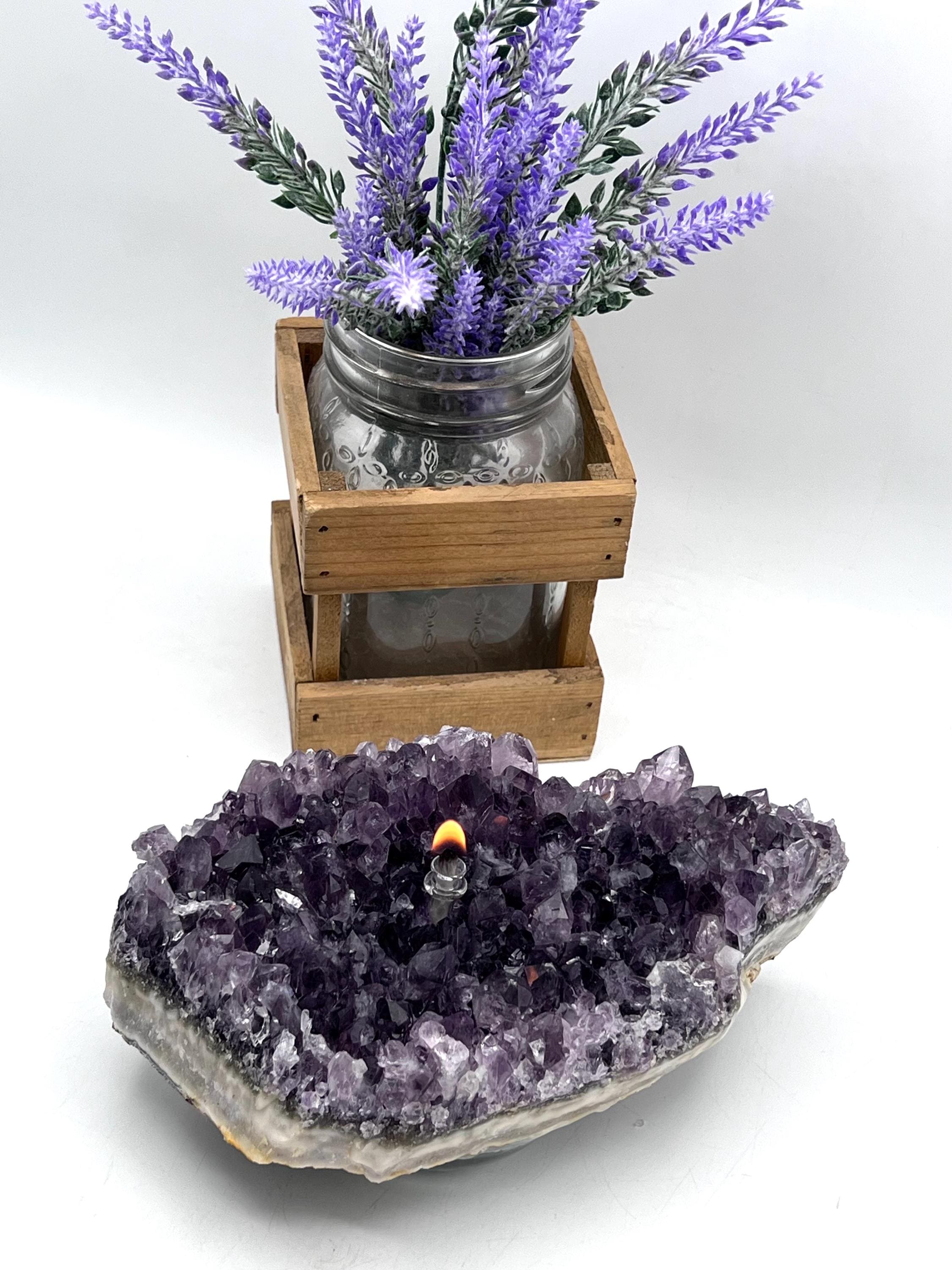 Handcrafted Purple Amethyst Oil Lamp - Crystal Healing Home Decor