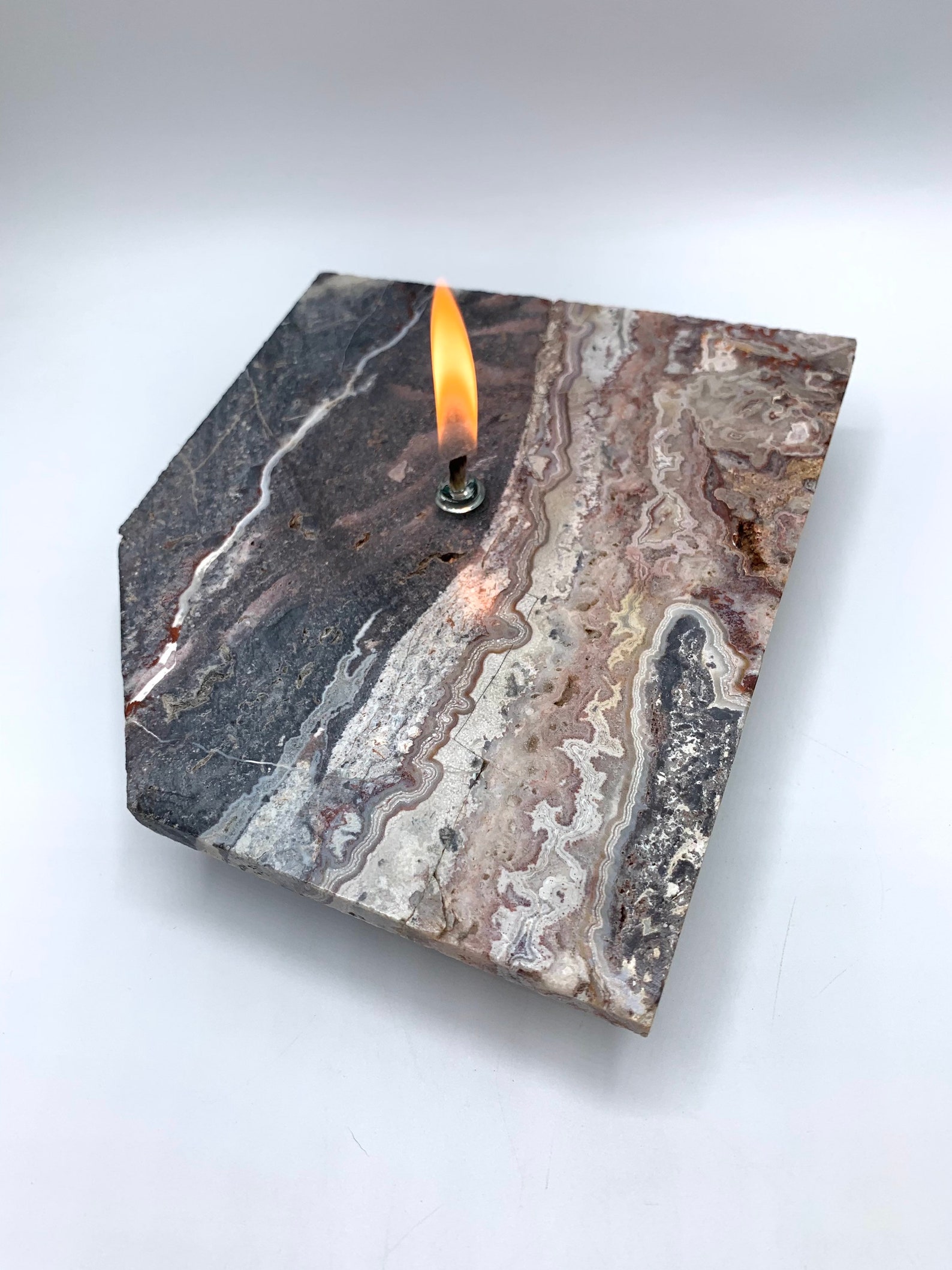 Sliced Crazy Lace Agate Rock Oil Candle Agate Oil Lamp Rock Etsy