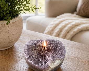 Handcrafted Purple Amethyst Heart Oil Lamp 4”x4”- Crystal Healing Home Decor