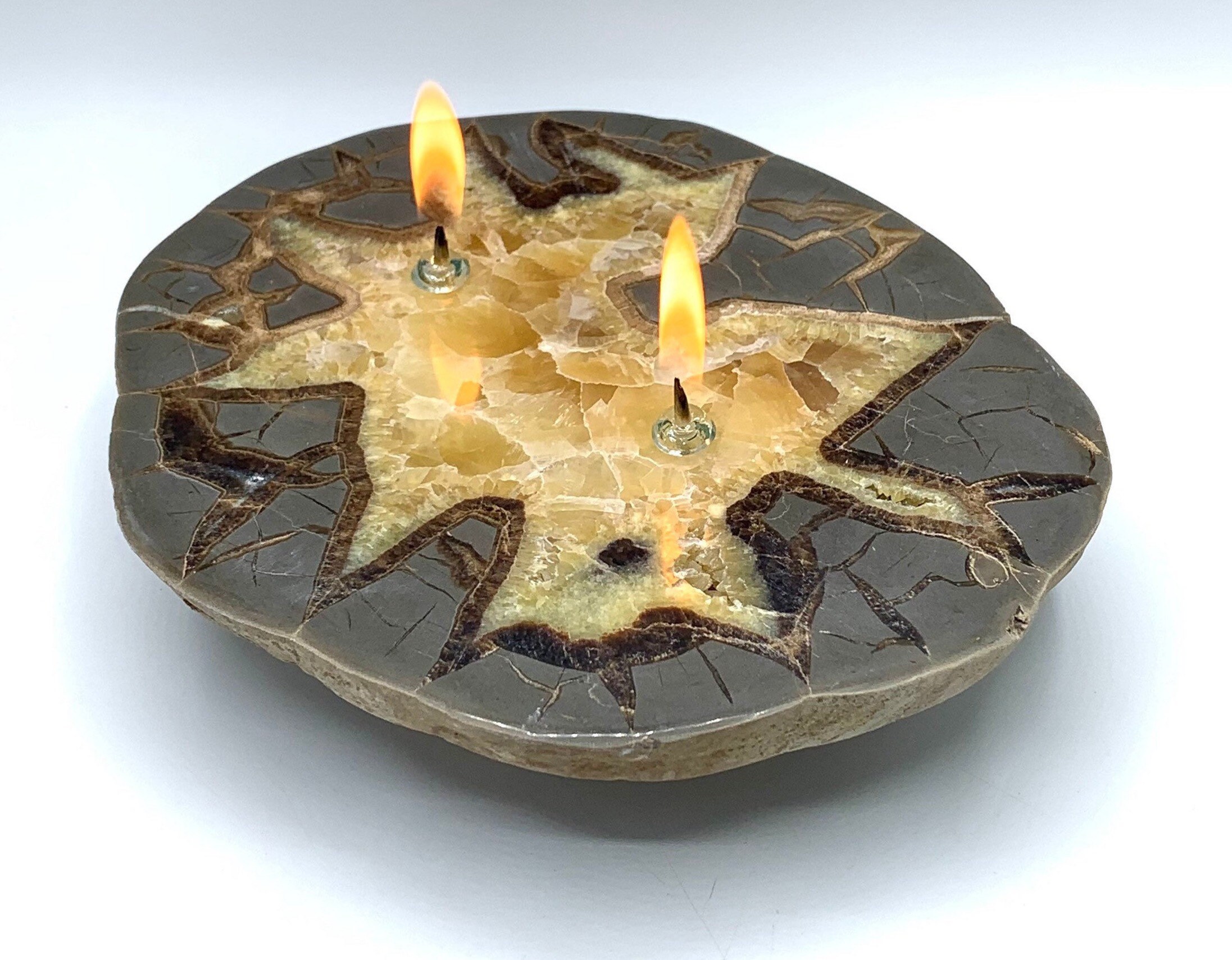 Rock Candle 2 Wick Utah Septarian Dragon Stone Oil Lamp Etsy