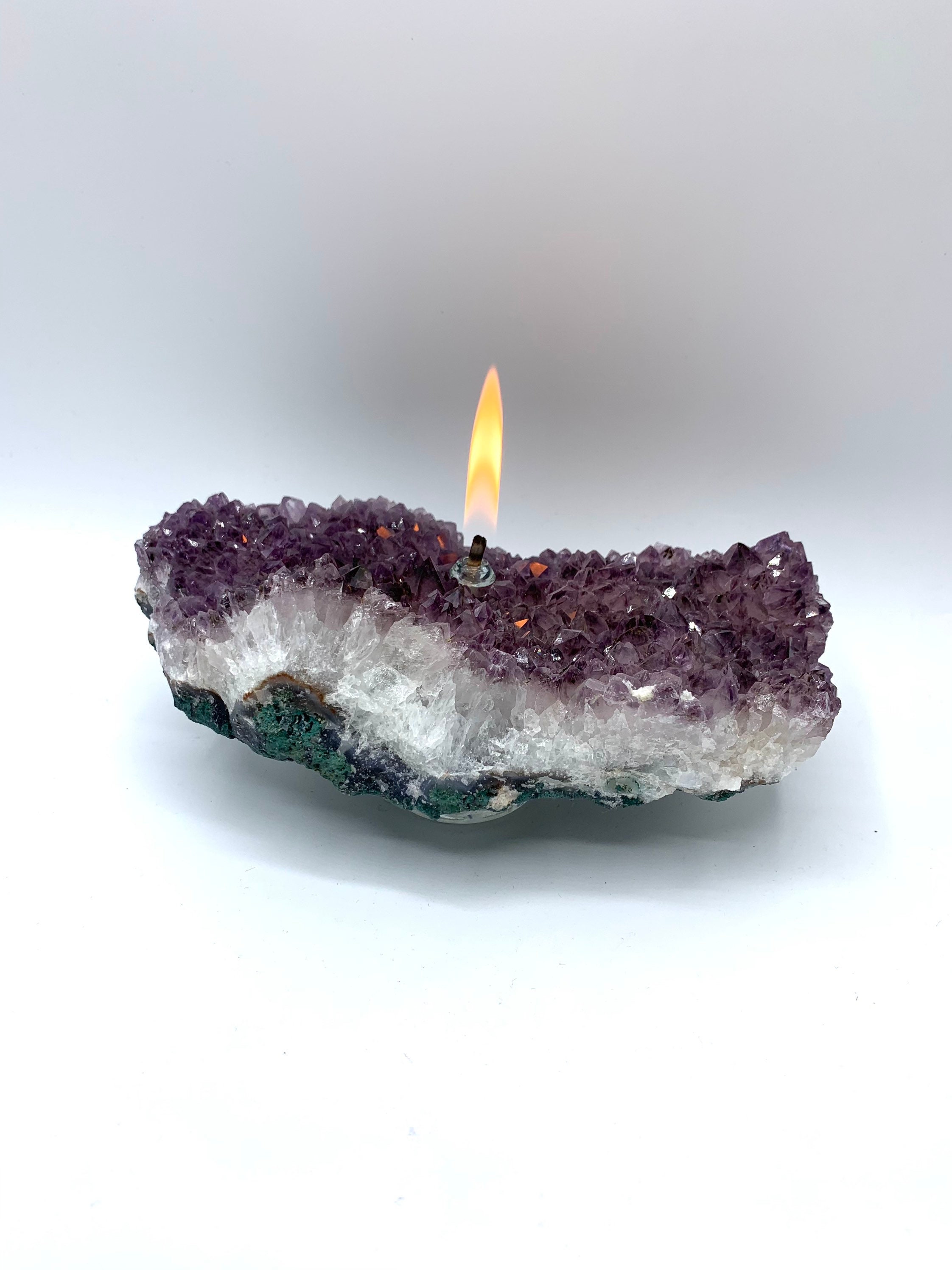 Rock Candle Oil Lamp Handmade Purple Amethyst Cluster Rock Etsy