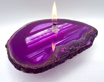 Agate Oil Lamp. Handmade Pink Agate Oil Candle is a unique candle gift for her for birthday, anniversary, just because or home decor gift.