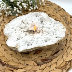 Geode Oil Lamp | Thick Half Geode Crystal Candle | Handmade rock oil candle lamp perfect for unique gift or candle home decor.