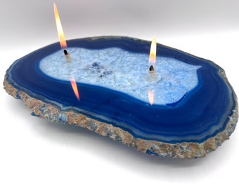 Rock Candle Large 2 Wick Blue Agate Rock Oil Lamp. Perfect unique home decor gift idea for birthday, Mother’s Day or housewarming gift.