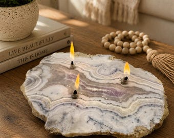 Sowbelly Agate Oil Candle | Colorado Natural Stone Decor | 3 Wick Centerpiece