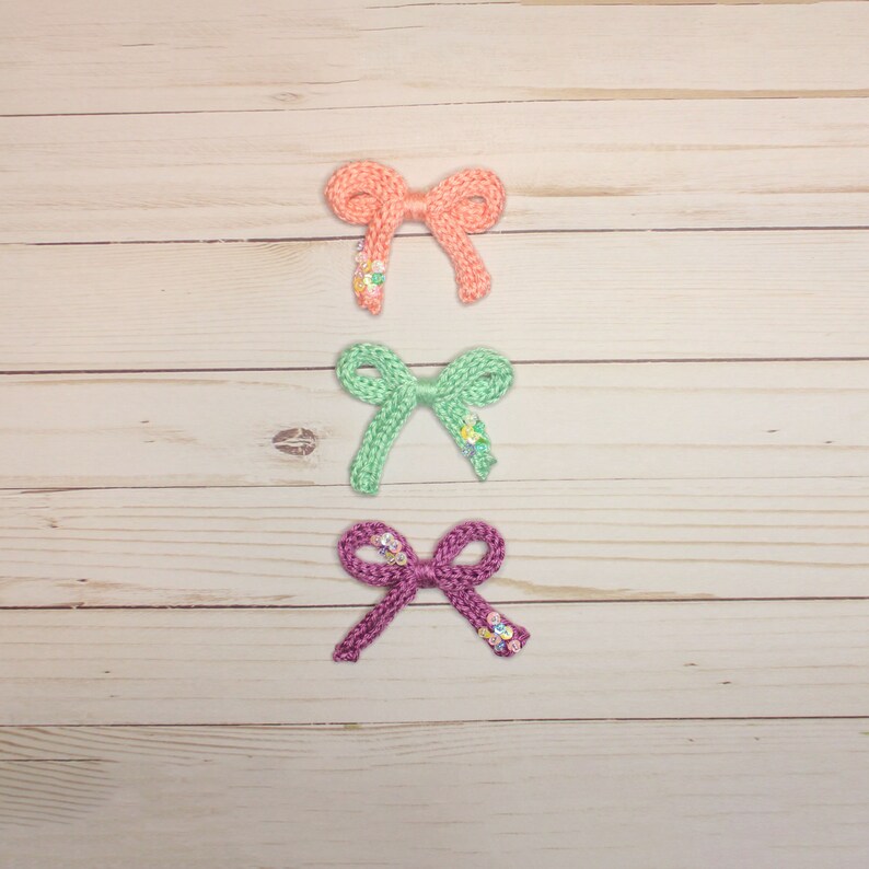 Knit Hair Bow on Clip or Headband Girls Sequin Hair Bow Spring Knit Bows with Sequins Hand Stitched Knit Hair Bow Spring Knit Bows