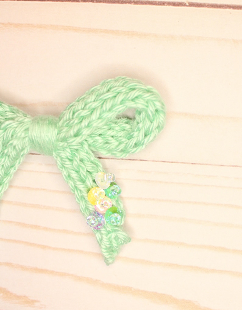 Knit Hair Bow on Clip or Headband Girls Sequin Hair Bow Spring Knit Bows with Sequins Hand Stitched Knit Hair Bow Spring Knit Bows