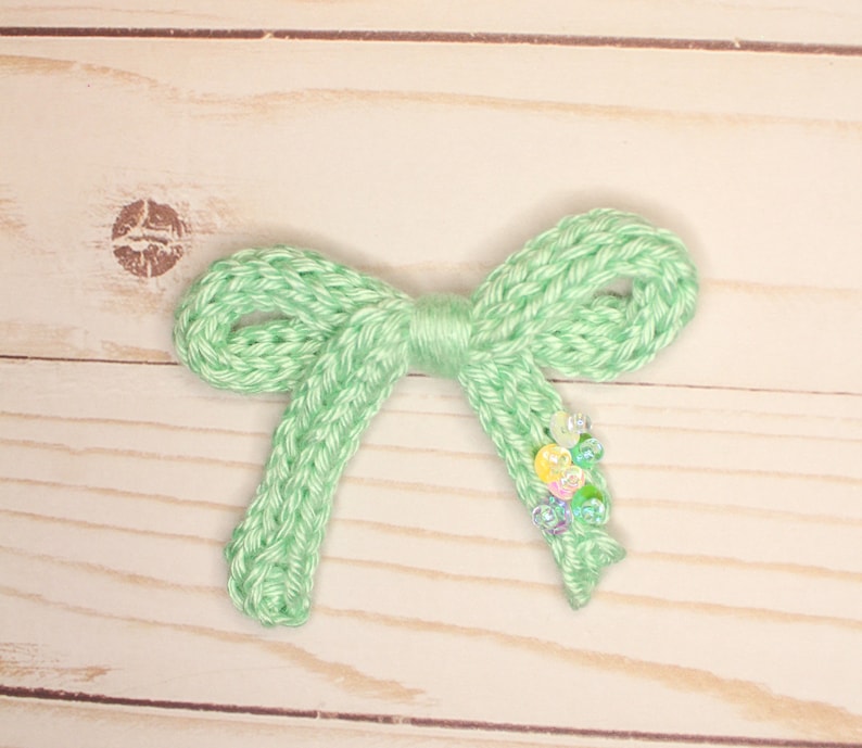 Knit Hair Bow on Clip or Headband Girls Sequin Hair Bow Spring Knit Bows with Sequins Hand Stitched Knit Hair Bow Spring Knit Bows