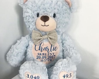 Personalised Teddy Bear /Birth Announcement / Newborn Keepsake / Baby Boy gift / baby girl gift/ 1st birthday gift / teddy bear with name