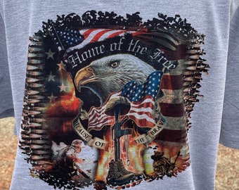 Sublimated Men's Shirt  "Home Of The Free Because of the Brave" Sublimation Crew Neck Men's - Unisex Cricut Shirt