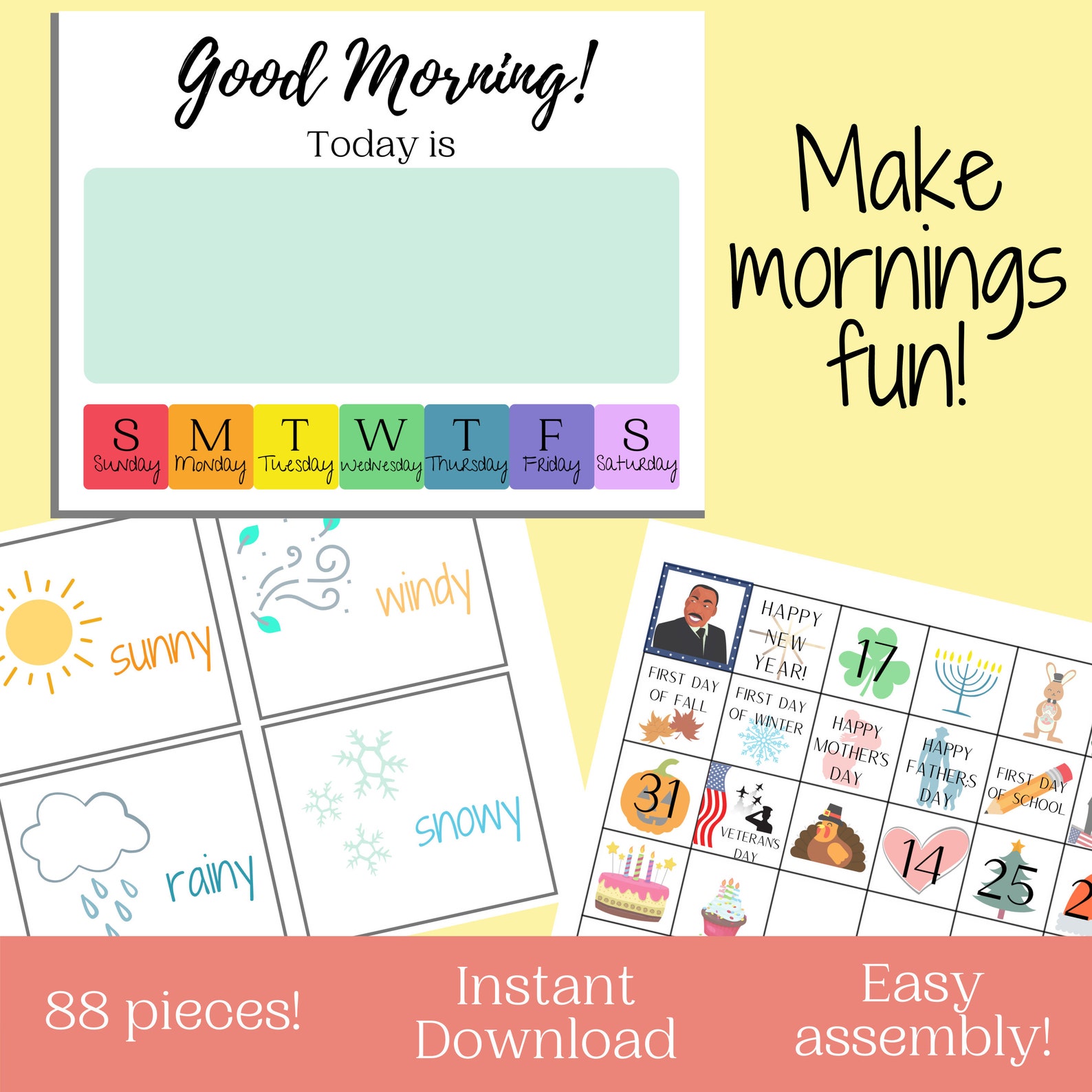 Morning Calendar Printable Homeschool or Classroom Use Etsy