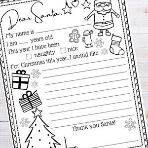 Letter to Santa Coloring Printable Kids Children Christmas | Etsy