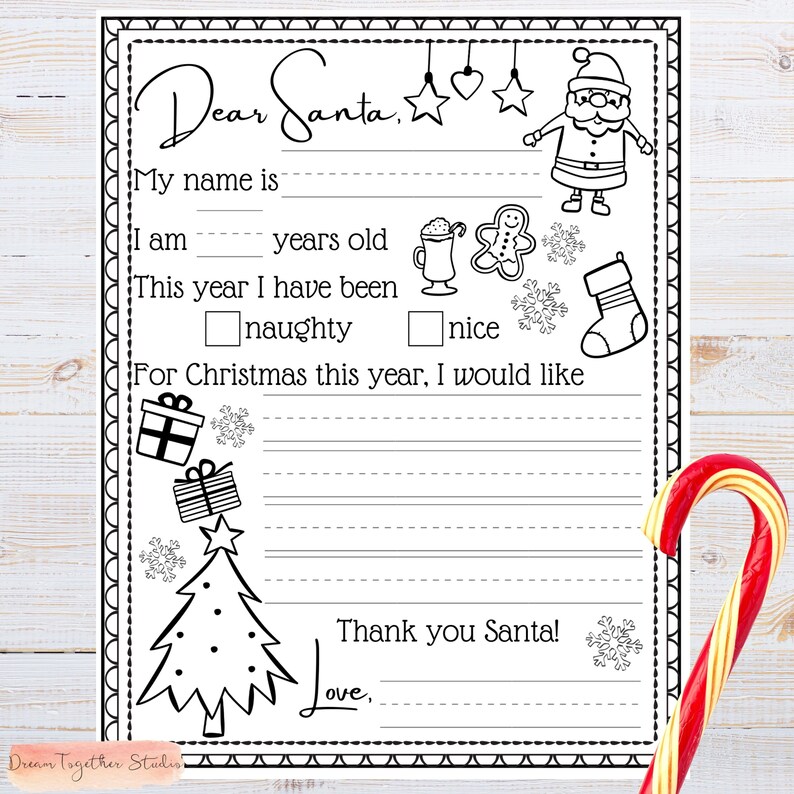 Letter to Santa Coloring Printable Preschool Christmas Etsy Ireland