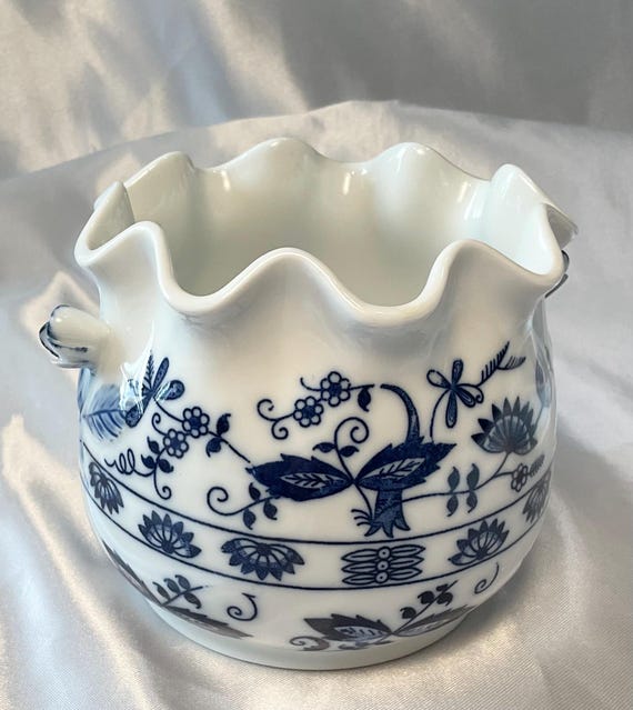 Vintage Vienna Woods Fine China Blue and White Planter, Candy or Sugar Dish with Rose Bud Handles