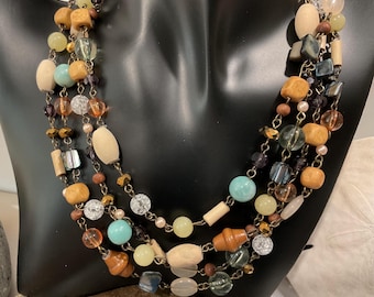 Cookie Lee Shell And Crystal Beaded Necklace, Can Be Worn Long Or Short