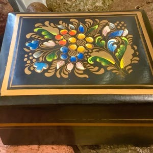 Hand Painted Floral Design Miniature Wooden Trinket Box