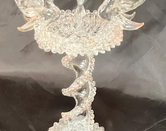 Vintage Handmade Blown Glass Lace Dive Bird Bath, Ring Holder, Gorgeous