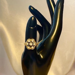 18k Gold Electroplated Edwardian Style Ring Clear Austrian Crystals Vintage Ring