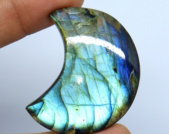 AAA++ Quality Natural Flashy Fire Labradorite Cabochon Gemstone 104.50 CT 45x36x9MM Pendant Size Labradorite Moon Shape Loose Gemstone