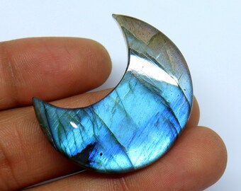 AAA++ Quality Natural Flashy Fire Labradorite Cabochon Gemstone 63.00CT 38x31x8MM Ring Size Labradorite Moon Shape Labradorite LooseGemstone