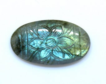 Natural Multi Fire Labradorite Carving Gemstone 57.10 CT 43x24x6 MM Pendant Size Labradorite Oval Shape Labradorite Loose Gemstone