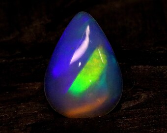 White Opal Cabochon Gemstone Pear Shape Opal Ring Size Loose Gemstone Natural Ethiopian Opal Gemstone Green Fire Opal Smooth Gemstone 1.85CT