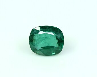 Natural Zambian Emerald Faceted Gemstone Cushion Shape Green Emerald Gemstone 6.00 Carat Ring Size Emerald Loose Gemstone 11x10 MM