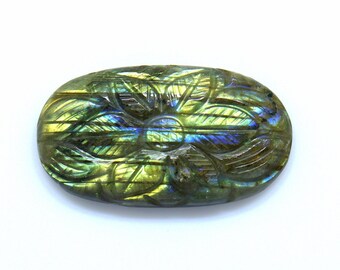 Natural Multi Fire Labradorite Carving Gemstone 68.95 CT 43x24x8 MM Pendant Size Labradorite Oval Shape Labradorite Loose Gemstone