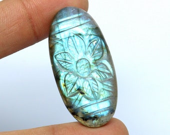 Natural Multi Fire Labradorite Carving Gemstone 59.90 CT 43x21x8 MM Pendant Size Labradorite Oval Shape Labradorite Loose Gemstone