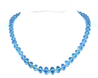 Aquamarine Color Hydro Quartz Beads Necklace, Quartz Jewelry For Women, AAA Gemstone Beaded Necklace