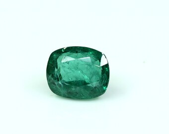 Natural Zambian Emerald Faceted Gemstone Cushion Shape Green Emerald Gemstone 4.60 Carat Ring Size Emerald Loose Gemstone 11x9 MM