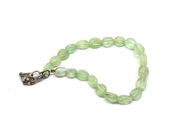 Green Fluorite Beaded Bracelet 7x6 To 9x5 MM Fluorite Carved Beads Bracelet 8" Oval Shape Natural Fluorite Gemstone For Women's 44.85 Carat