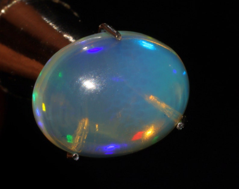 Marvelous Rainbow Fire Opal Cabochon Gemstone 1.80 Carat Oval Shape White Opal Cabochon Jewelry Gemstone 10x8x5 MM Sku= B125