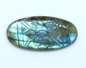 Natural Multi Fire Labradorite Carving Gemstone 82.80 CT 53x26x7 MM Pendant Size Labradorite Oval Shape Labradorite Loose Gemstone