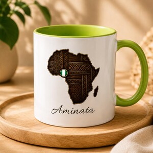 Personlig Nigeria-mugg, nigeriansk gåva med eget namn, nigerianskt arvskaffemugg, present till afrikansk diaspora, Nigeria-kartamugg
