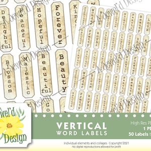 Étiquettes de mots inspirées verticales "vintage Typeset"